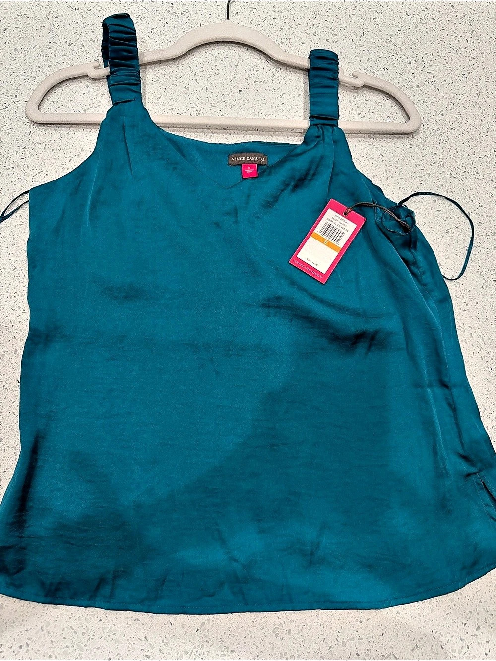 Vince Camuto Desert Summer Ruched Strap Tank Top Teal Small